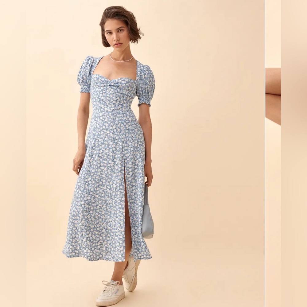 Reformation Blue Floral Midi Dress